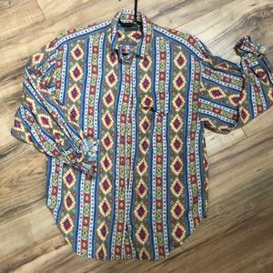 Vintage button down top with Aztec design